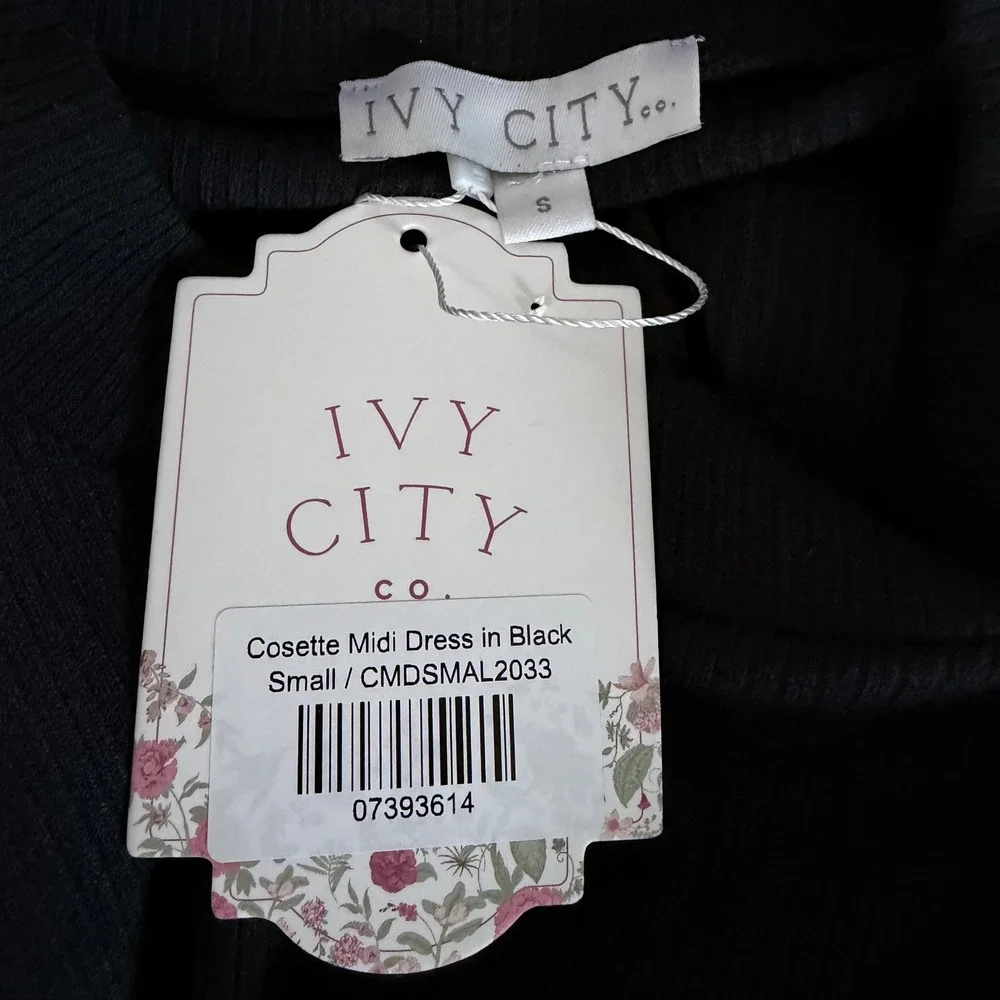 NEW‎ Ivy City Co Cosette Midi Dress Black Ribbed Tulle Tiered Womens Small - Picture 6 of 10